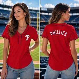 Philadelphia Phillies Majestic Small Red Baseball League Raglan Placket Jersey